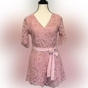 Pink Lace Romper with Belt